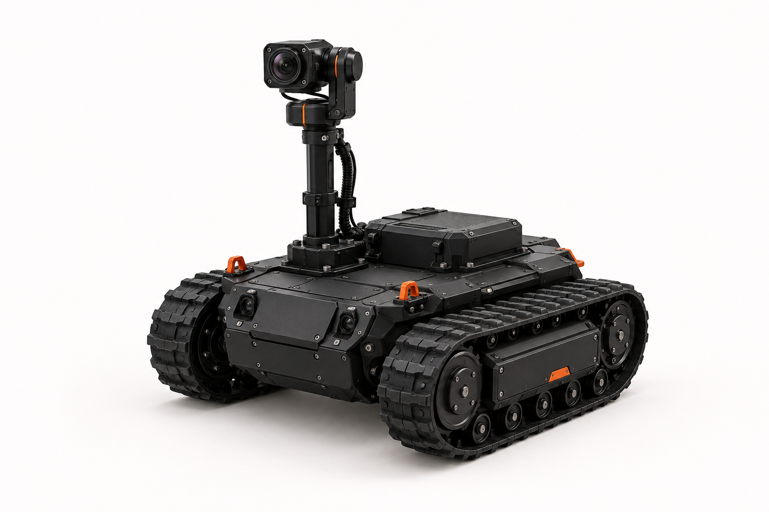Concept illustration of a tracked robotic rover with a camera system